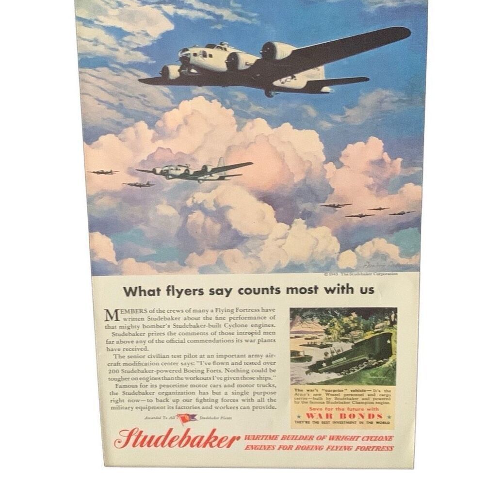 Vintage 1945 Studebaker Wright Cyclone Engines Ad Advertisement